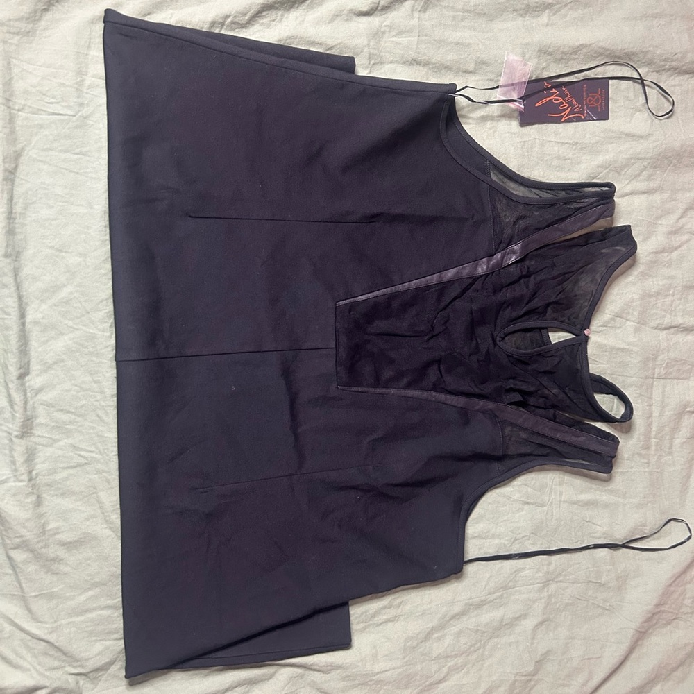 Plus-Size 3X Black Dress with Mesh & Faux Leather Sleeves